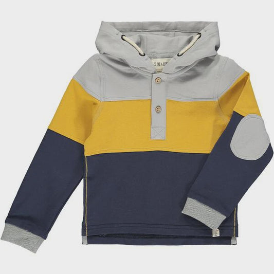 Tri color Mustard blue grey hooded rugby/HB952a