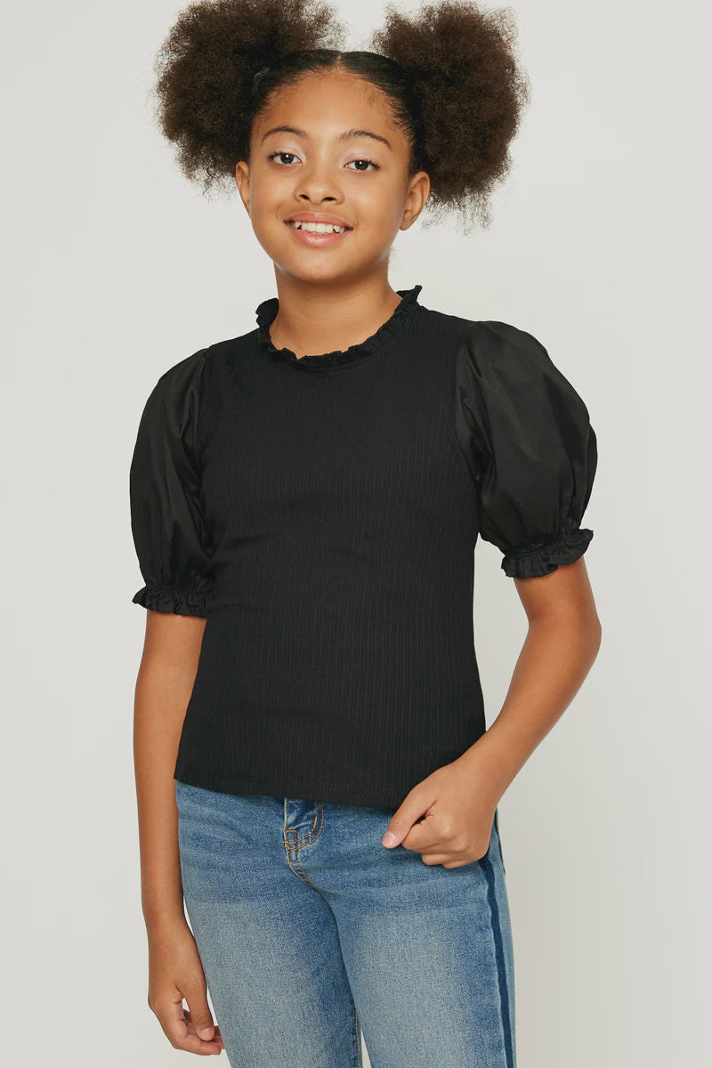 Pleated Cinched Black S/S Top
