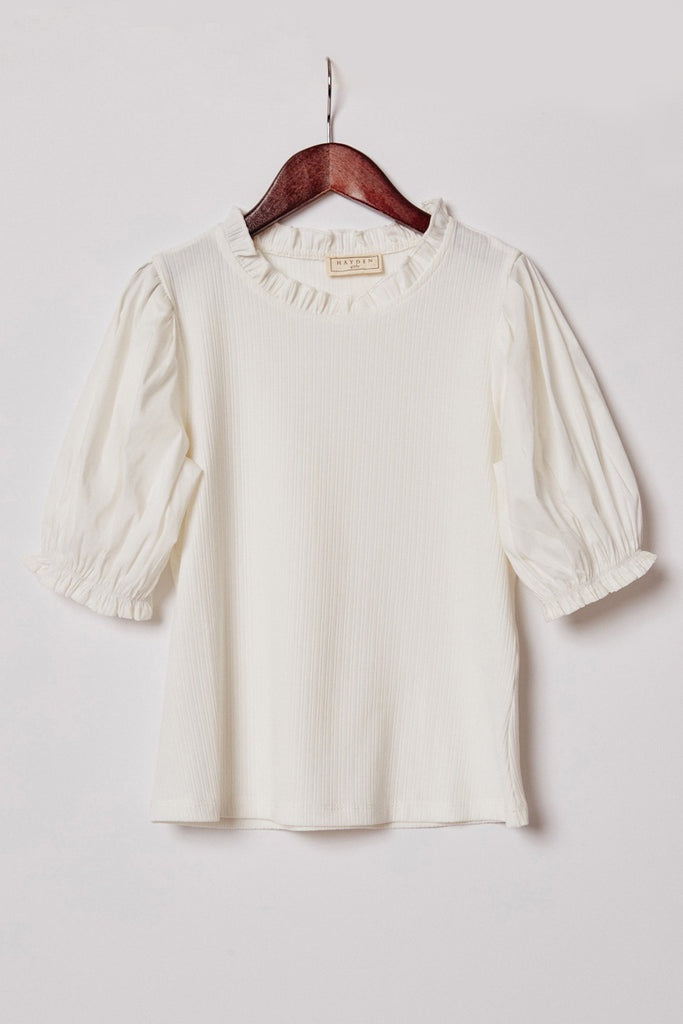 Pleated Sleeve White Top/G11107