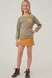 Girls Contrast Stitch Smiley Patch French Terry Sweatshirt/ GY6339 Olive