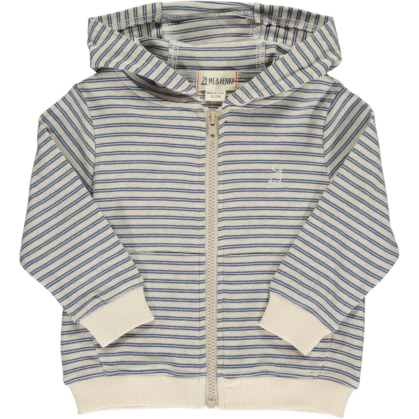 Toddler- Blue/Beige Stripe JAMES Zipped Hooded Top