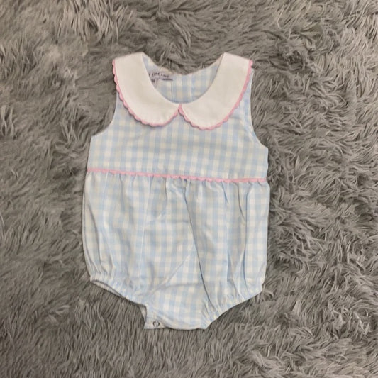 Girl's Blue Gingham Bubble with Pink