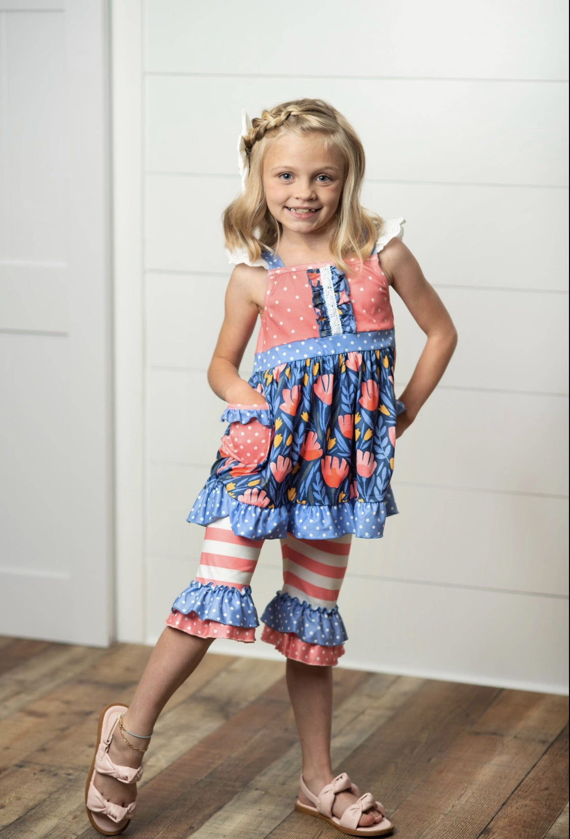 Kids Peach and Blue Floral 2 Pc