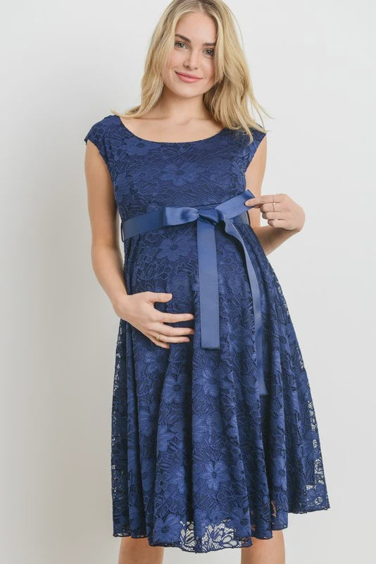 Navy Lace Dress with Tie