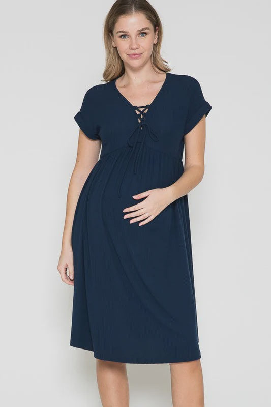 Navy Lace-Up Front Babydoll Dress