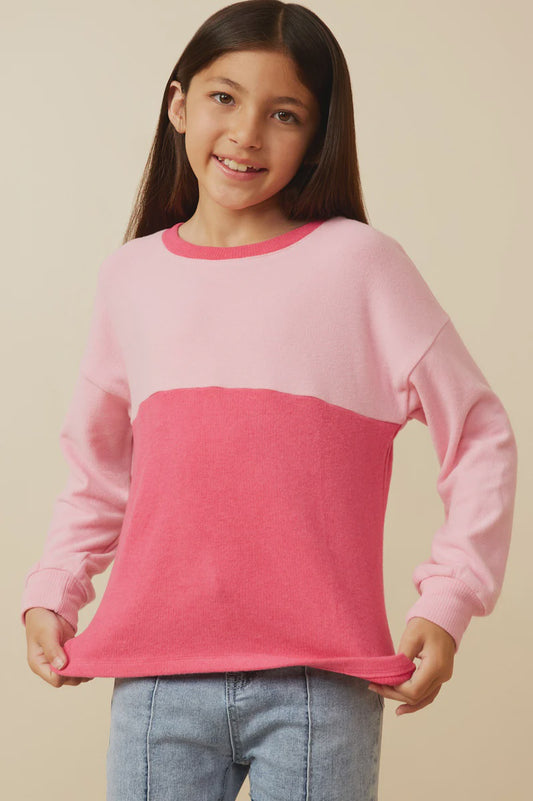 Pink Colorblock Long Sleeved Sweater