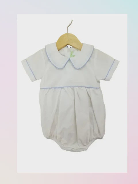 Boy's White Bubble with Blue Gingham